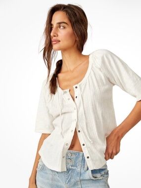 Free People we the free Daisy Button-Front Knit Top white large